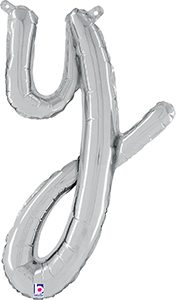 Consumer Inflated Script Letter Lowercase y Silver balloon by Betallic.