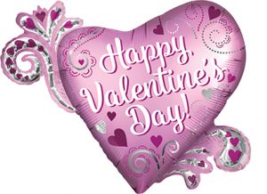 Satin Happy Valentines Day Heart Swirls helium shape balloon by Anagram.