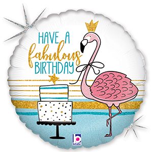 Fabulous Flamingo Happy Birthday Standard Holographic balloon by Betallic.
