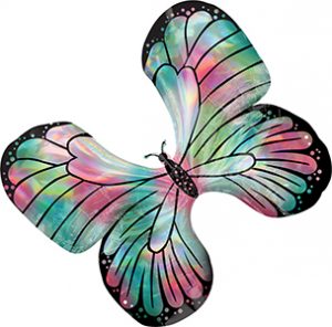 Iridescent Teal and Pink Butterfly Holographic helium shape balloon by Anagram.