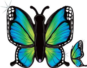 Radiant Butterfly Blue Holographic Iridescent helium shape balloon by Anagram.