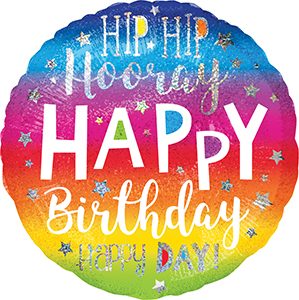 Hip Hip Hooray Happy Birthday Jumbo Holographic balloon by Anagram.