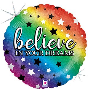 Rainbow Believe Standard Holographic balloon by Betallic.
