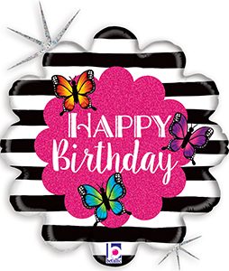 Radiant Butterfly Happy Birthday Standard Holographic balloon by Betallic.