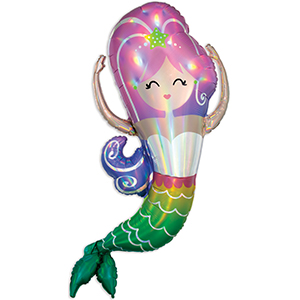 Iridescent Mermaid Holographic helium shape balloon by Anagram.