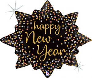 New Year's Confetti Burst Glitter Holographic helium shape by Betallic.
