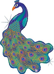 Glitter Peacock Holographic helium shape balloon by Betallic.